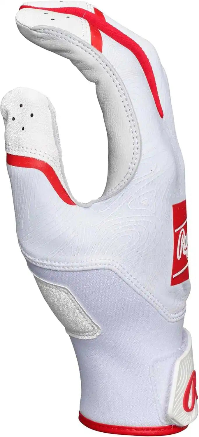 Rawlings Clout Youth Baseball Batting Gloves - White Scarlet