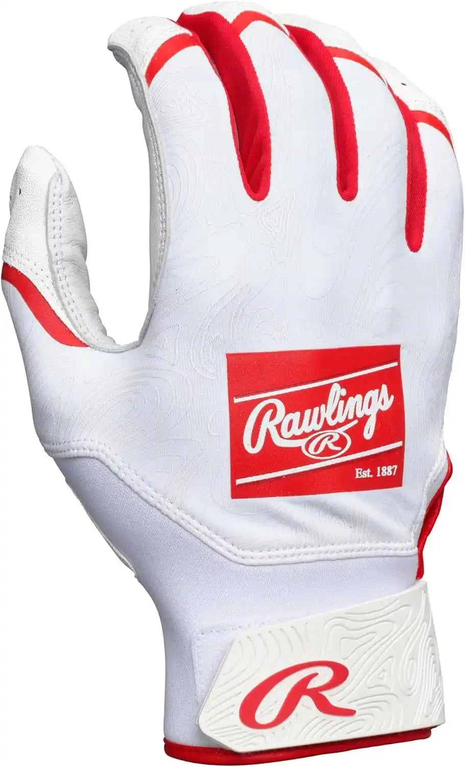 Rawlings Clout Youth Baseball Batting Gloves - White Scarlet