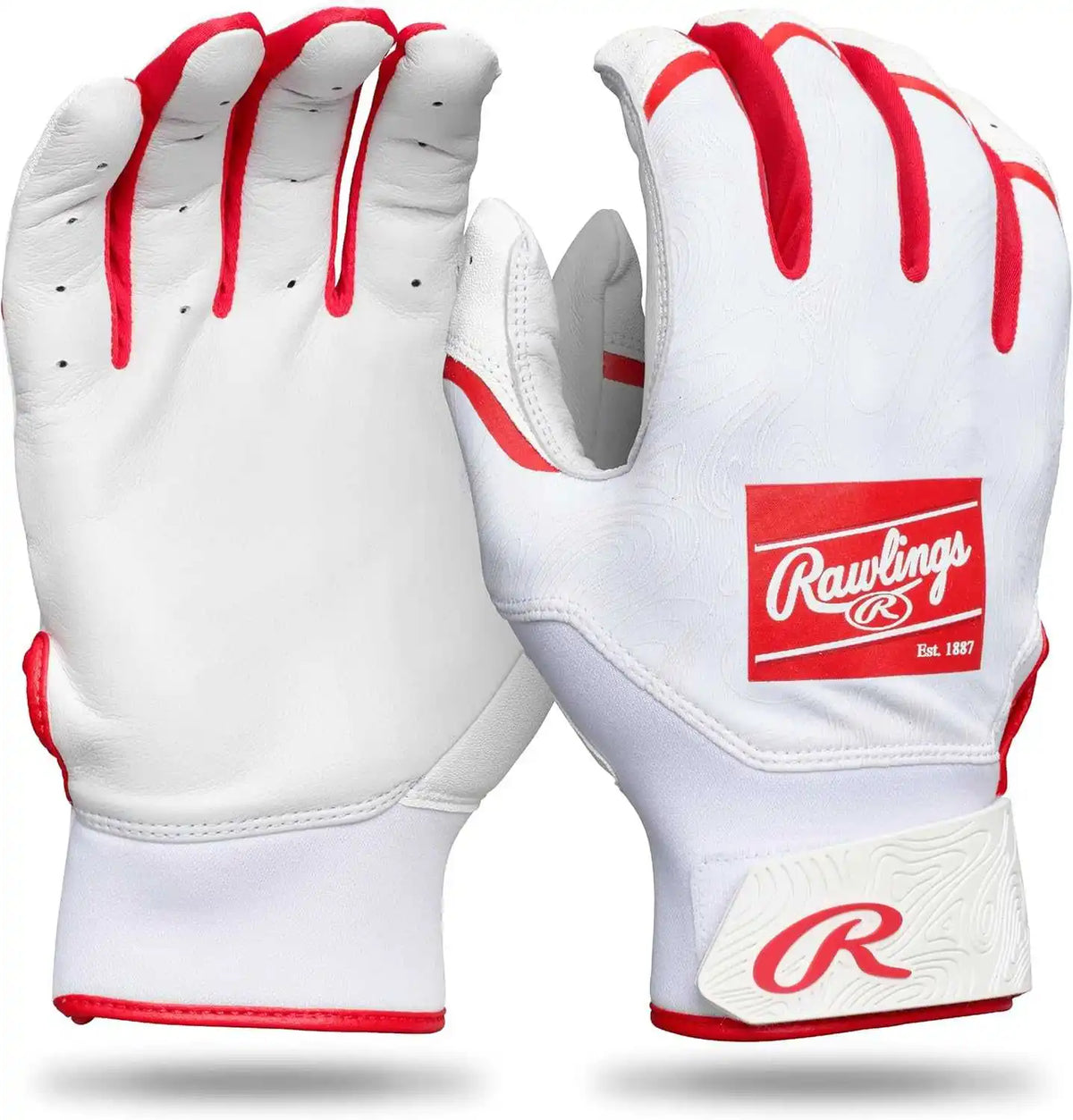 Rawlings Clout Youth Baseball Batting Gloves - White Scarlet