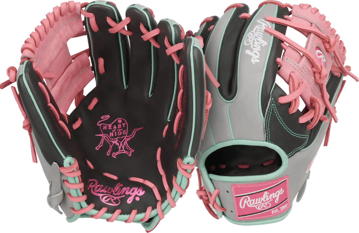 Rawlings Heart of the Hide 11.50’’ Baseball Infield Glove Pror934-2dsp - Black Gray Pink - Right Throw