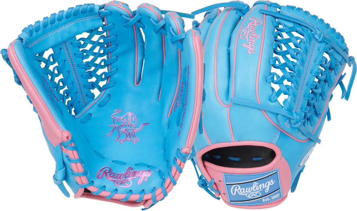 Rawlings Heart of the Hide 12.75’’ Outfield Glove Pror3319-4cb - Columbia Blue Pink - Right Throw