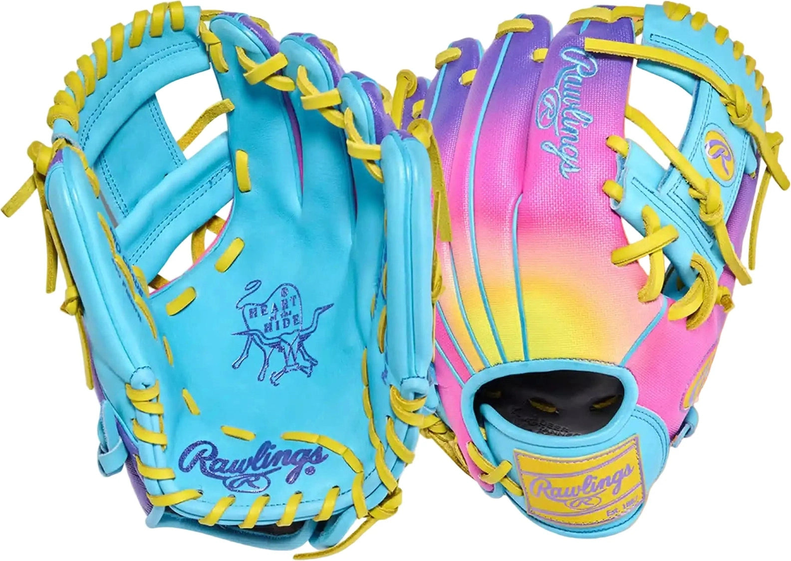 Rawlings Heart of the Hide Fun Burst 2.0 11.50’’ Infield Glove Pror204u-2cby - Columbia Blue Yellow - Right Throw