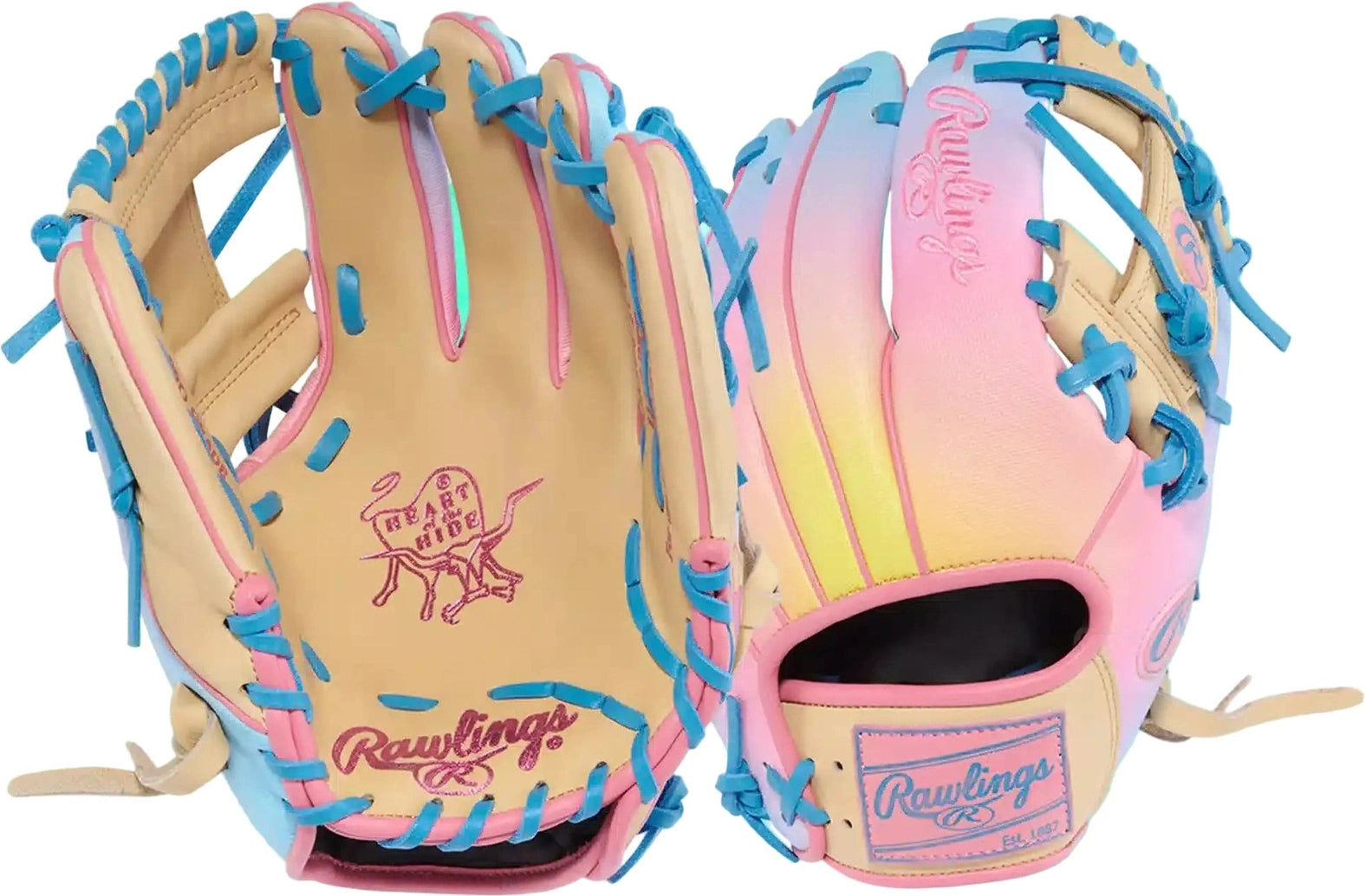Rawlings Heart of the Hide Fun Burst 2.0 11.50’’ Infield Glove Pror204-2ccp - Camel Columbia Blue Pink - Right Throw