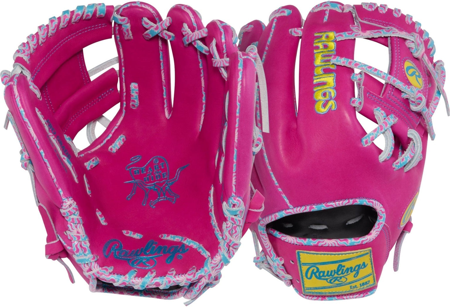 Rawlings Icon Fest Heart of the Hide 11.50’’ Infield Glove Pror204-2be - Berry - Pink Yellow / Right Throw