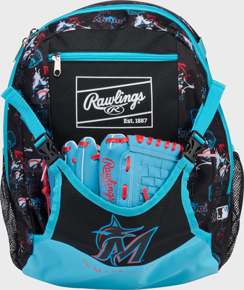 Rawlings Miami Marlins Mlb T-ball Backpack - Black Aqua