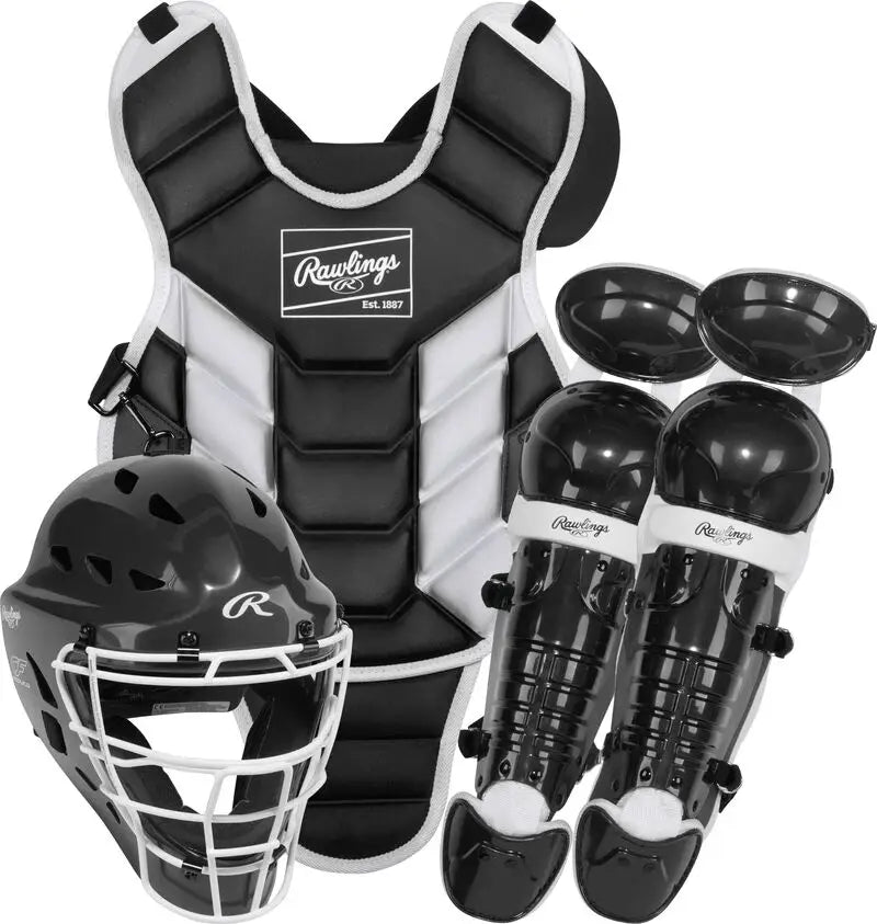 Rawlings Players 3 Series Tee Ball Baseball Catchers Gear Set - Black White