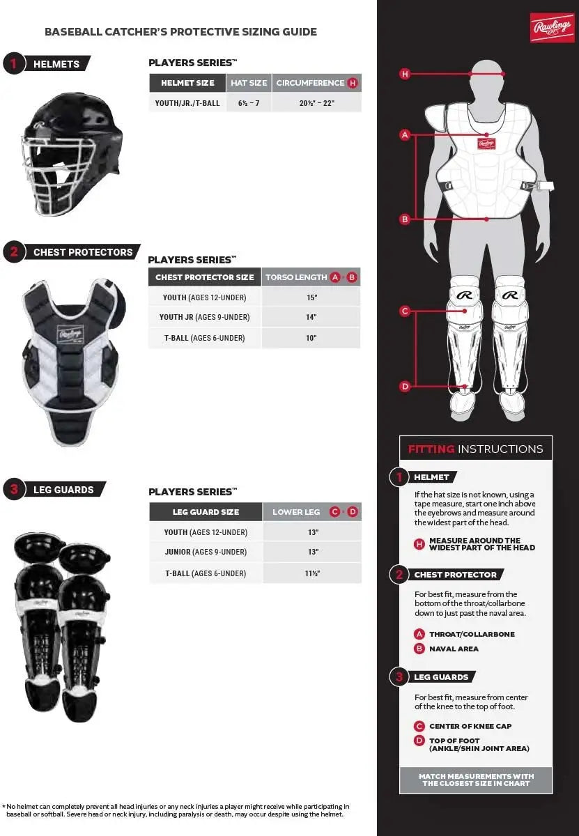 Rawlings Players 3 Series Youth Baseball Catchers Gear Set - Scarlet White