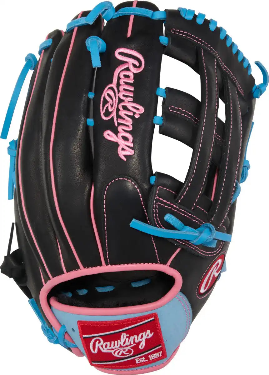 Rawlings R9 12.75’’ Outfield Glove R93029-6bp - Black Pink Columbia Blue - Right Throw