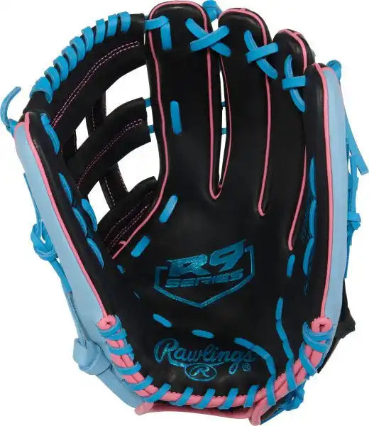 Rawlings R9 12.75’’ Outfield Glove R93029-6bp - Black Pink Columbia Blue - Right Throw