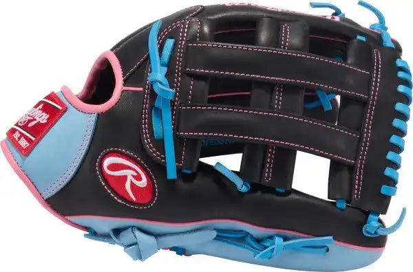 Rawlings R9 12.75’’ Outfield Glove R93029-6bp - Black Pink Columbia Blue - Right Throw