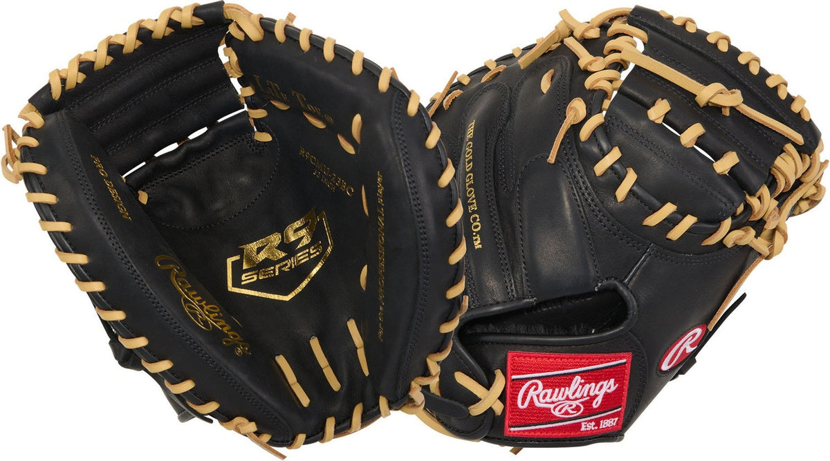 Rawlings R9 Series Contour Fit 32.00’’ Youth Catcher’s Mitt R9cmu-23bc - Black Camel - Yellow Light / Right Throw