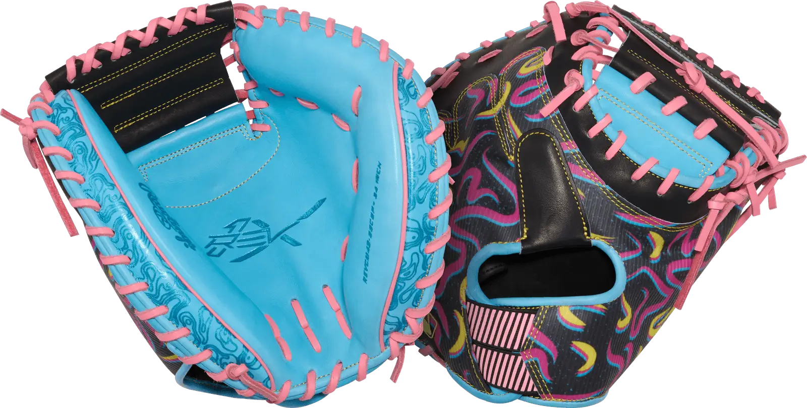 Rawlings Rev1x 34.00’’ Baseball Catcher Glove Revcm43-23cbp - Blue Black Pink - Right Throw