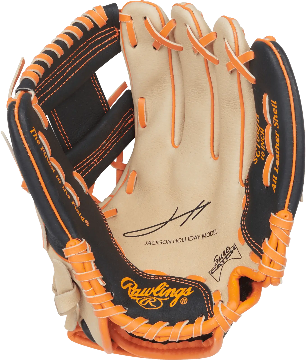 Rawlings Sure Catch 10.00’’ Jackson Holliday Baseball Utility Glove Sc100jh - Camel Black Orange - Right Throw