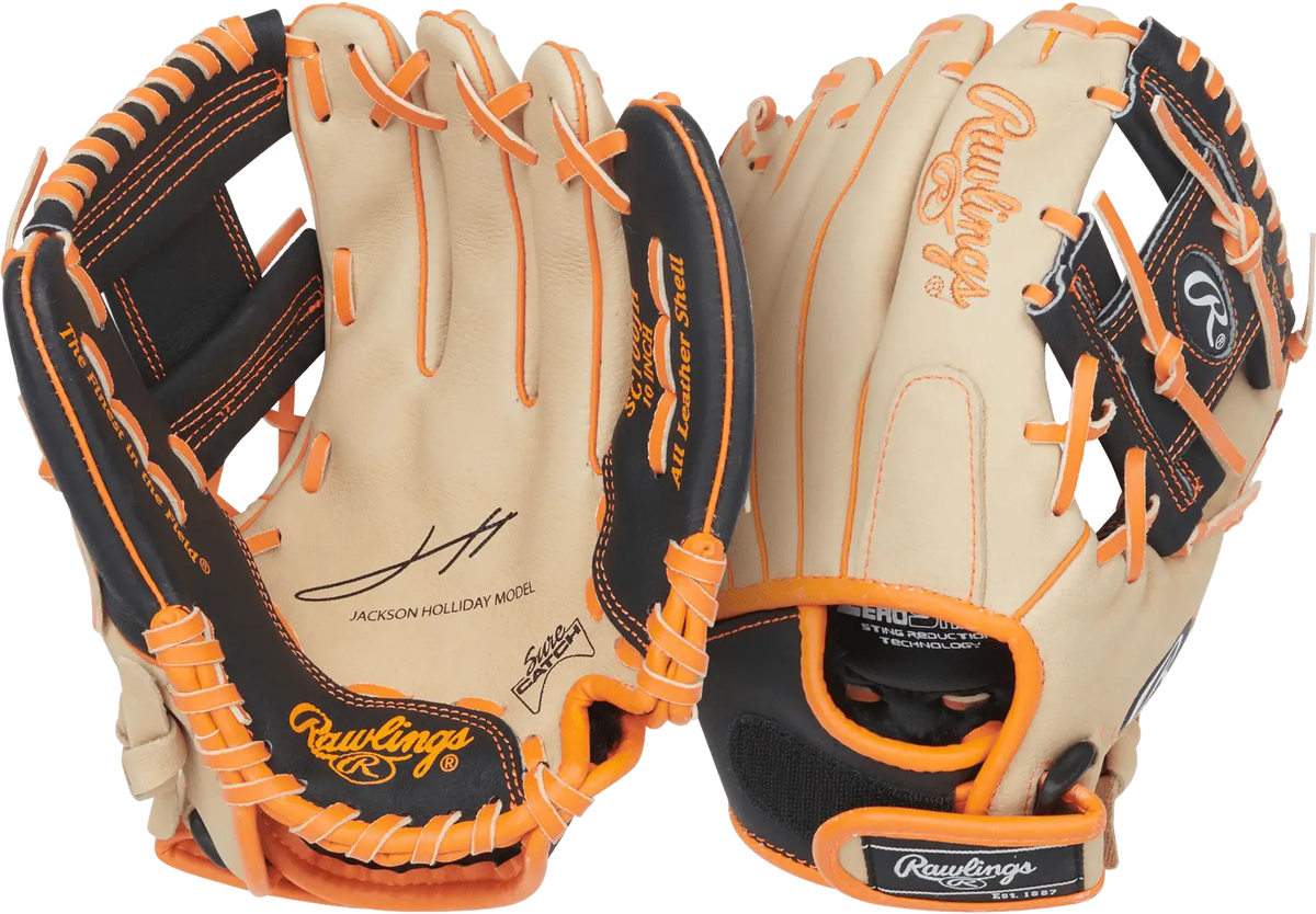 Rawlings Sure Catch 10.00’’ Jackson Holliday Baseball Utility Glove Sc100jh - Camel Black Orange - Right Throw
