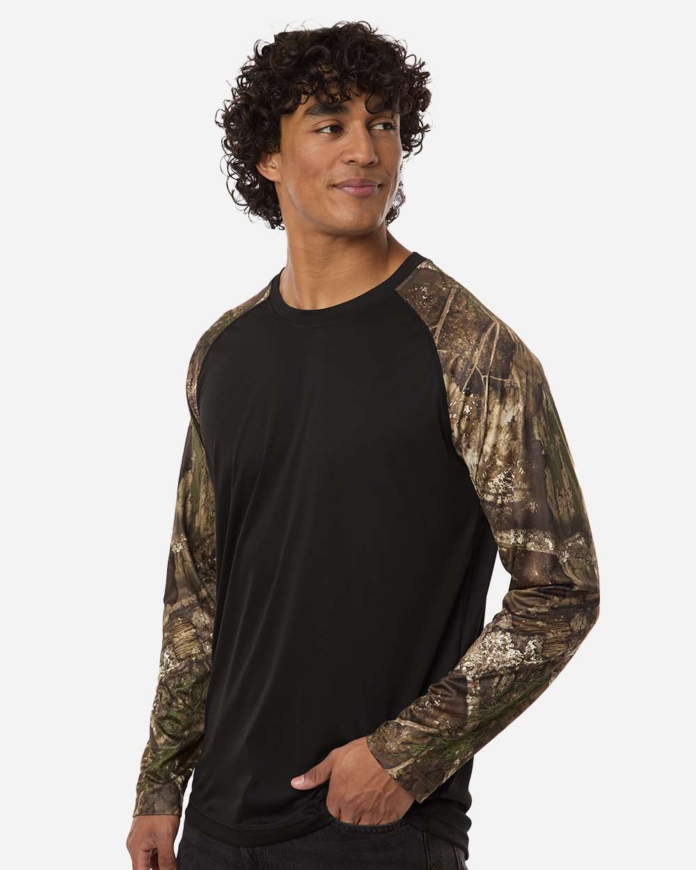 Realtree Rt3104 Unisex Performance Colorblocked Long Sleeve T-shirt - Camo Black
