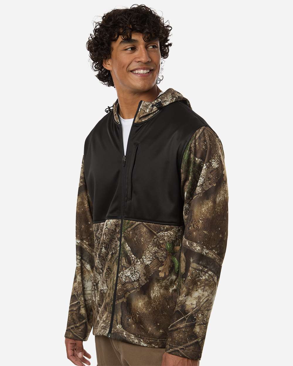 Realtree Rt5204 Unisex Performance Colorblocked Full-zip Hooded Sweatshirt - Camo Black