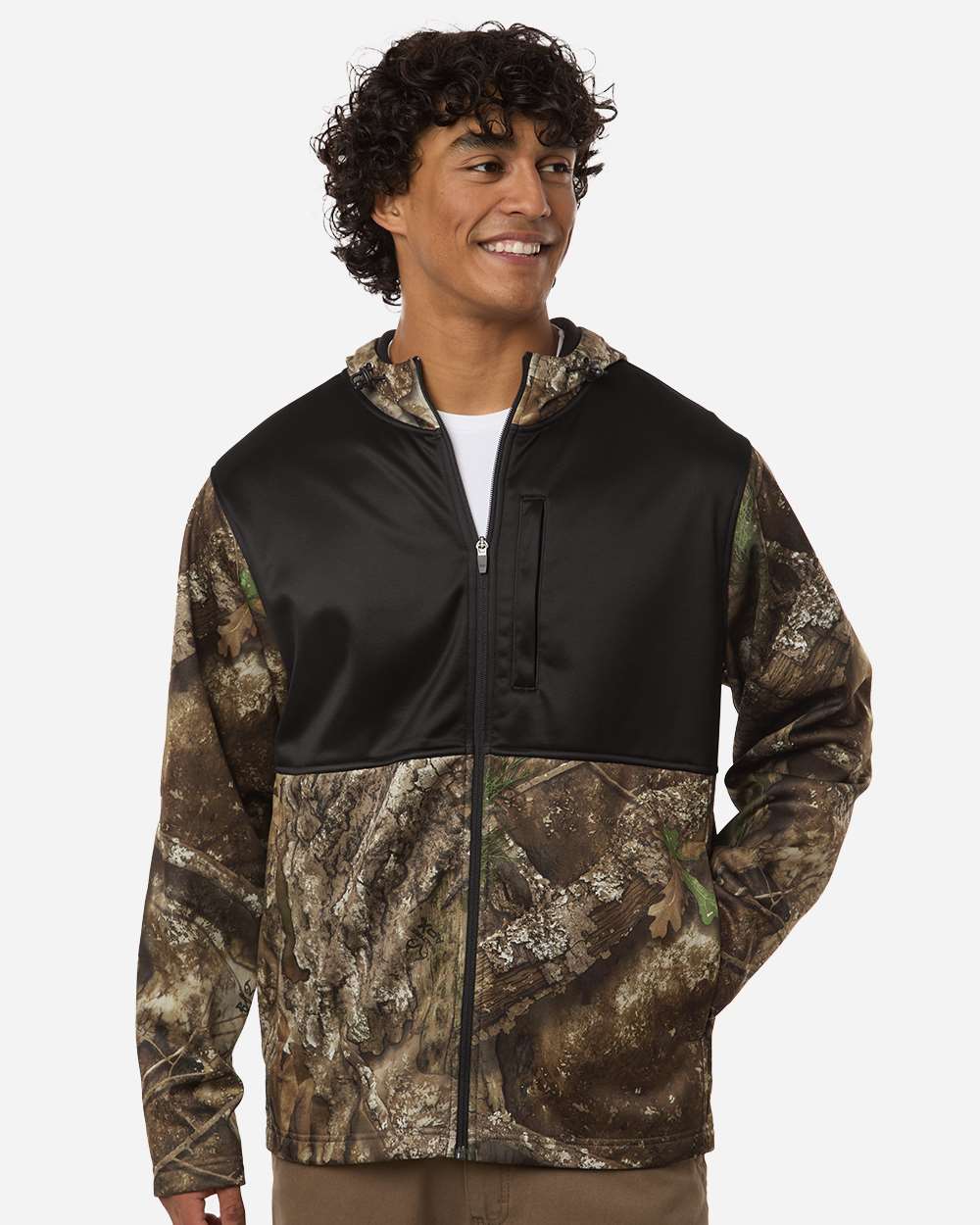 Realtree Rt5204 Unisex Performance Colorblocked Full-zip Hooded Sweatshirt - Camo Black