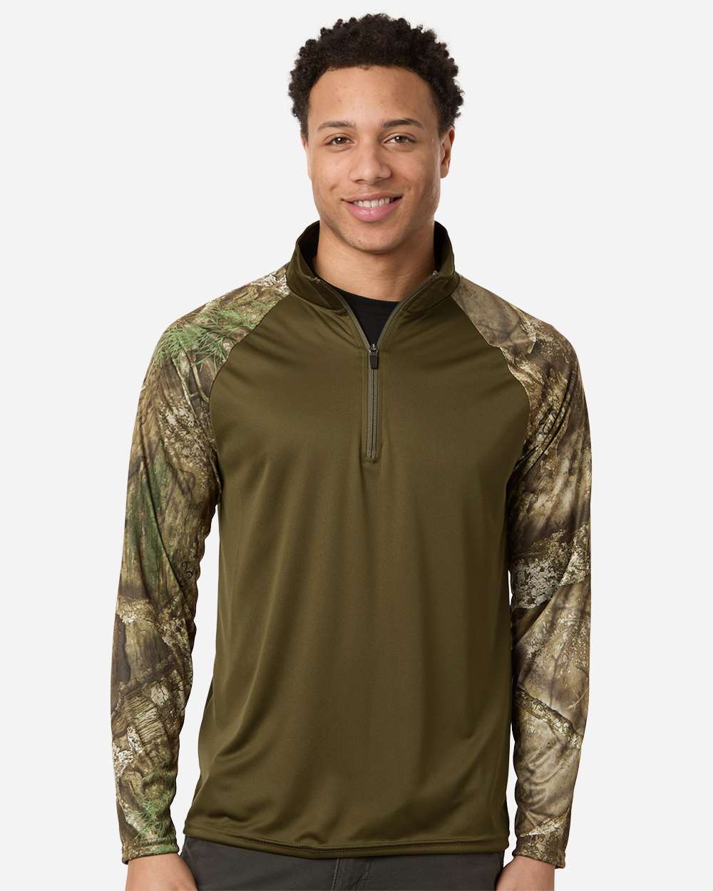 Realtree Rt5703 Unisex Realtree® Performance Colorblocked Quarter-zip Pullover - Camo Green