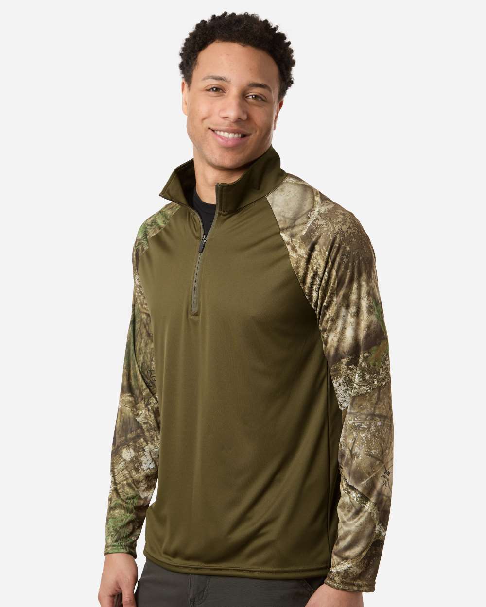 Realtree Rt5703 Unisex Realtree® Performance Colorblocked Quarter-zip Pullover - Camo Green