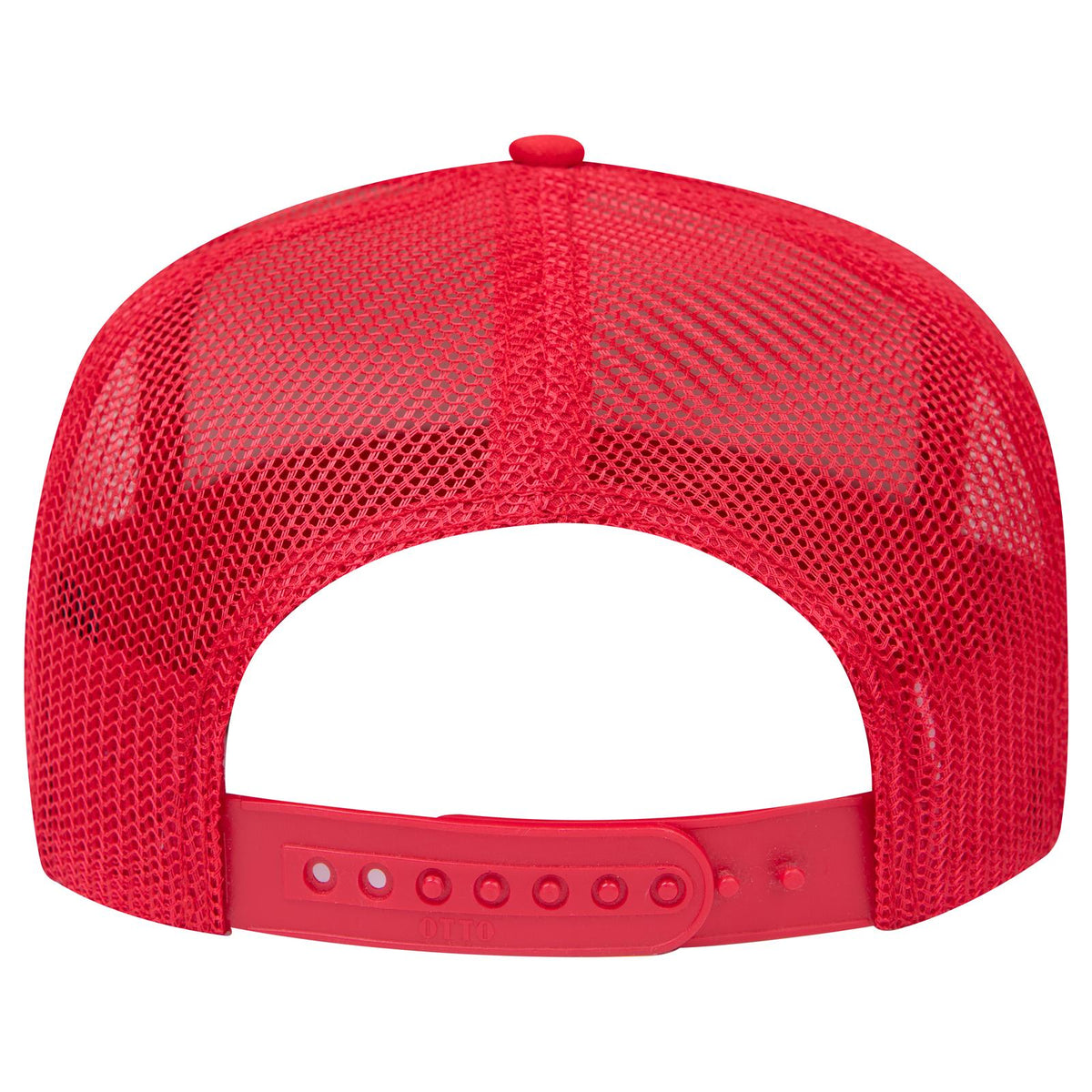 Rear View of 002 - Red OTTO CAP 5 Panel High Crown Mesh Back Trucker Hat