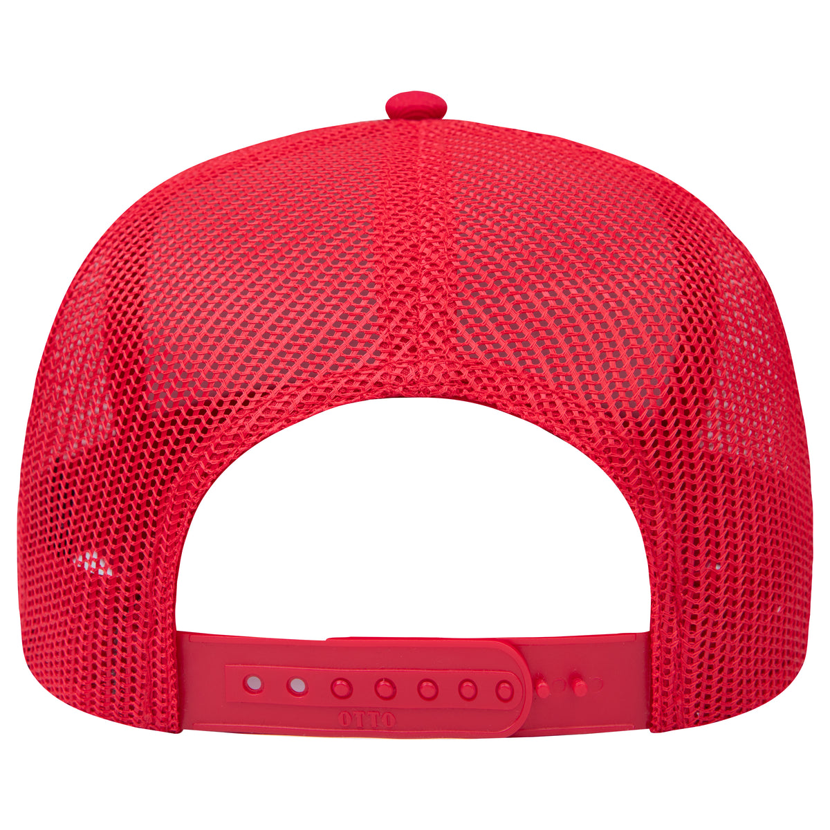 Rear View of 002 - Red OTTO CAP 5 Panel Low Profile Mesh Back Trucker Hat