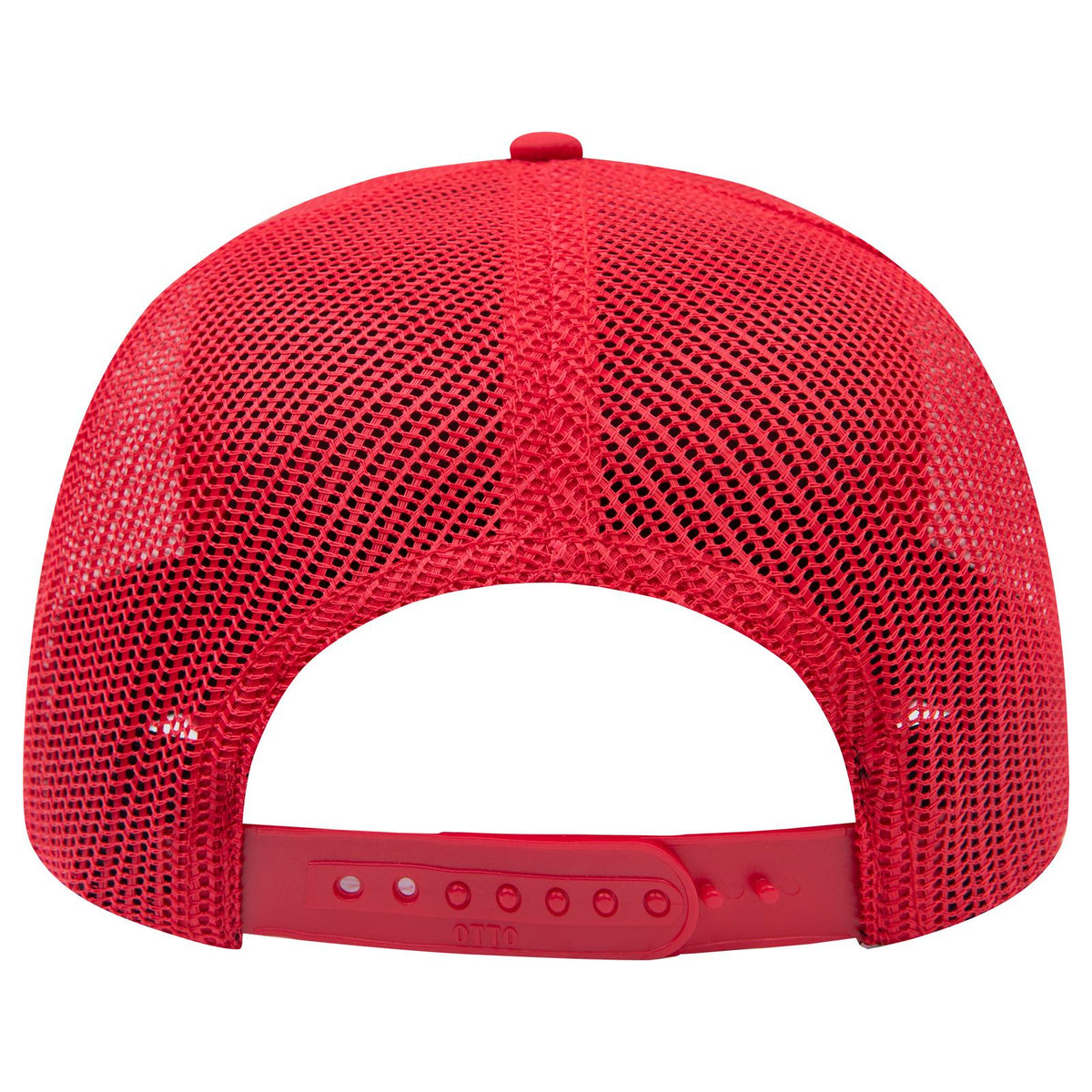 Rear View of 002 - Red OTTO CAP 6 Panel Low Profile Mesh Back Trucker Hat