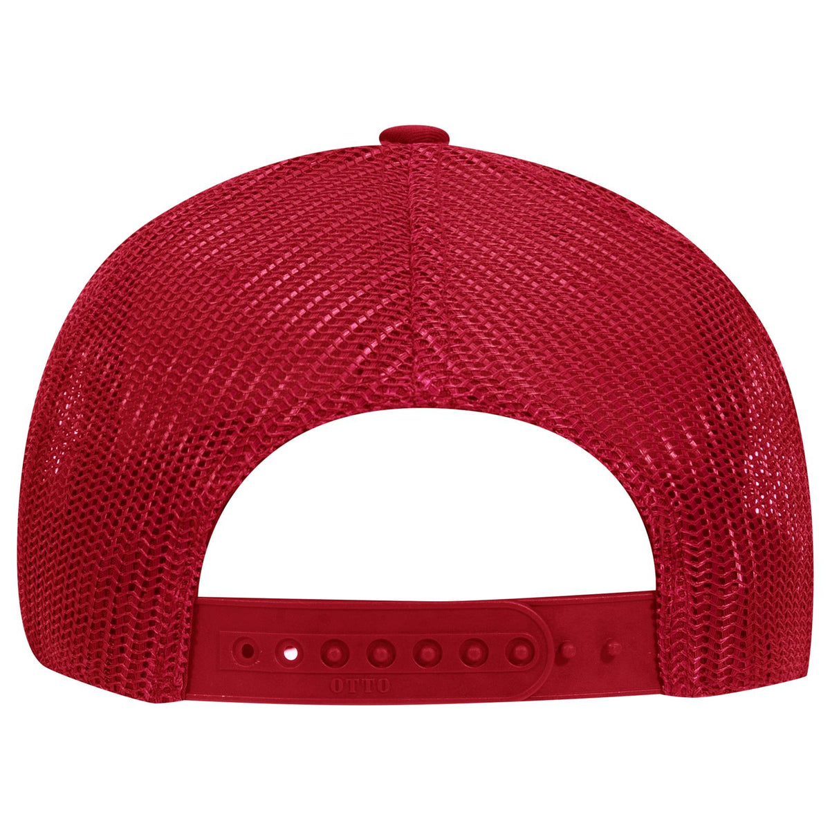 Rear View of 002 - Red OTTO CAP 6 Panel Low Profile Mesh Back Trucker Hat