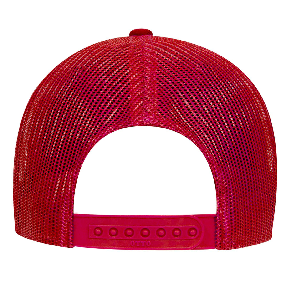 Rear View of 002 - Red OTTO CAP 6 Panel Low Profile Mesh Back Trucker Hat