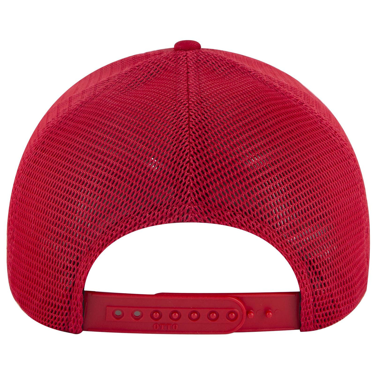 Rear View of 002 - Red OTTO CAP "OTTO COMFY FIT" 6 Panel Low Profile Mesh Back Trucker Hat