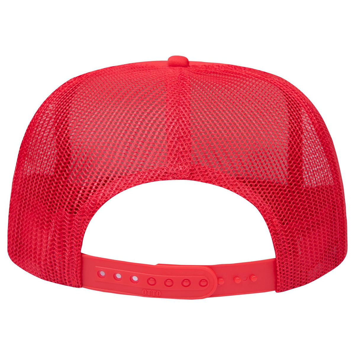 Rear View of 002 - Red OTTO CAP "OTTO SNAP" 5 Panel High Crown Mesh Back Trucker Snapback Hat