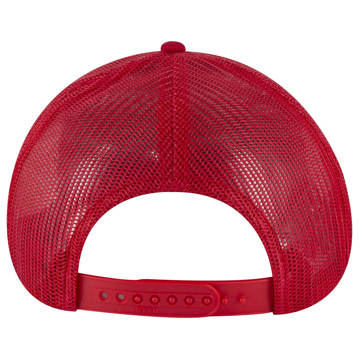 Rear View of 002A - Red OTTO CAP 6 Panel Low Profile Mesh Back Trucker Hat