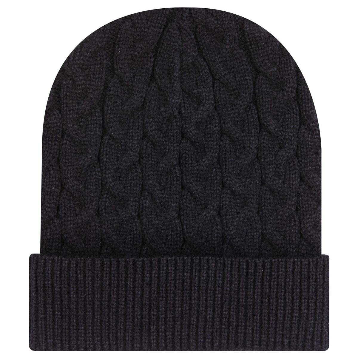 Rear View of 003 - Black OTTO CAP 12" Cable Knit Beanie w/ Rib Knit Cuff