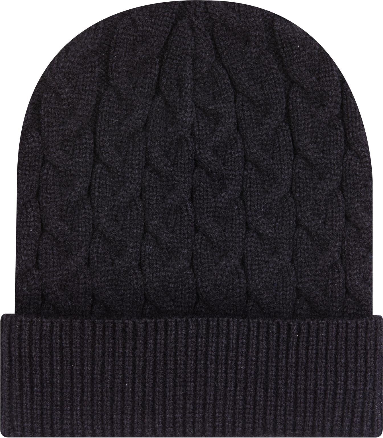 Front View of 003 - Black OTTO CAP 12" Cable Knit Beanie w/ Rib Knit Cuff