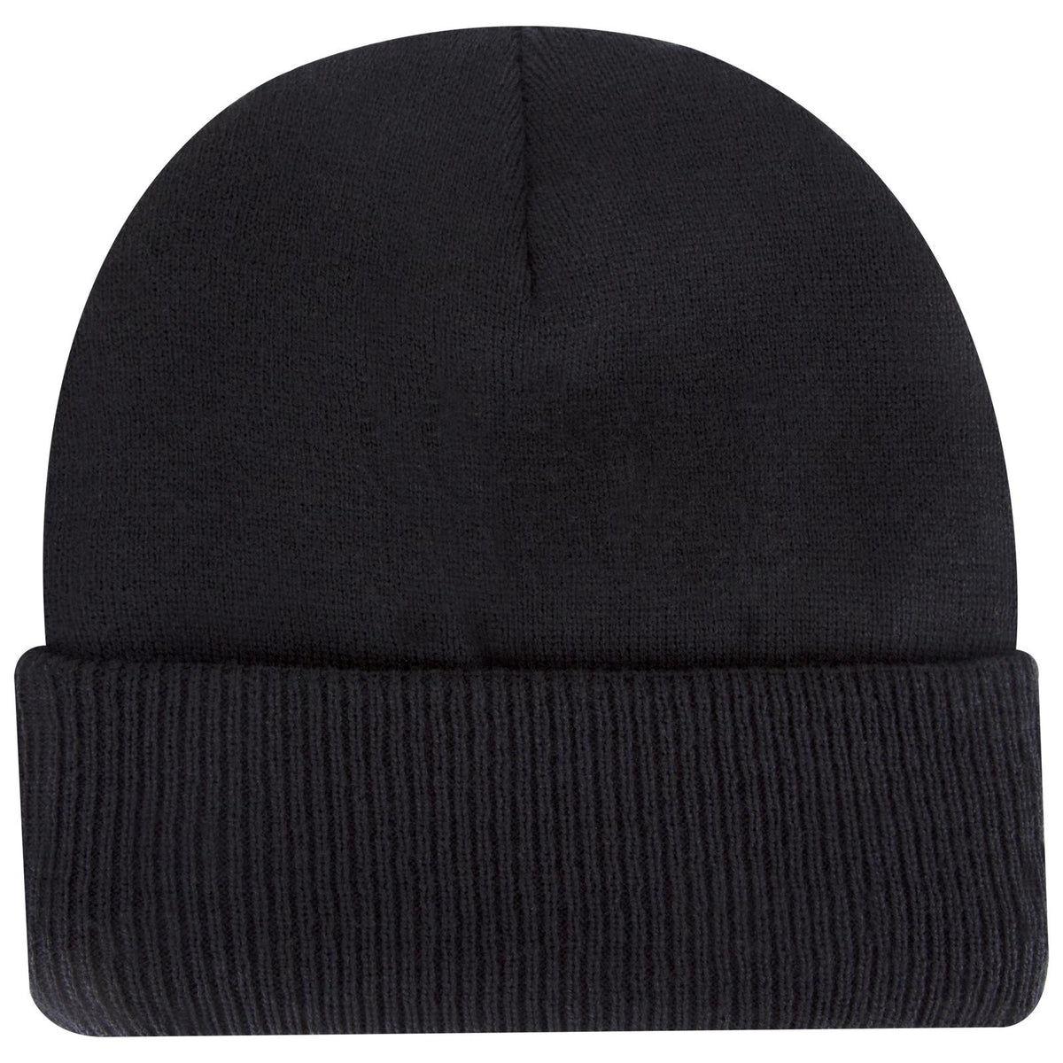 Rear View of 003 - Black OTTO CAP 12" Classic Knit Beanie w/ Inside Fleece Lining & Rib Knit Cuff