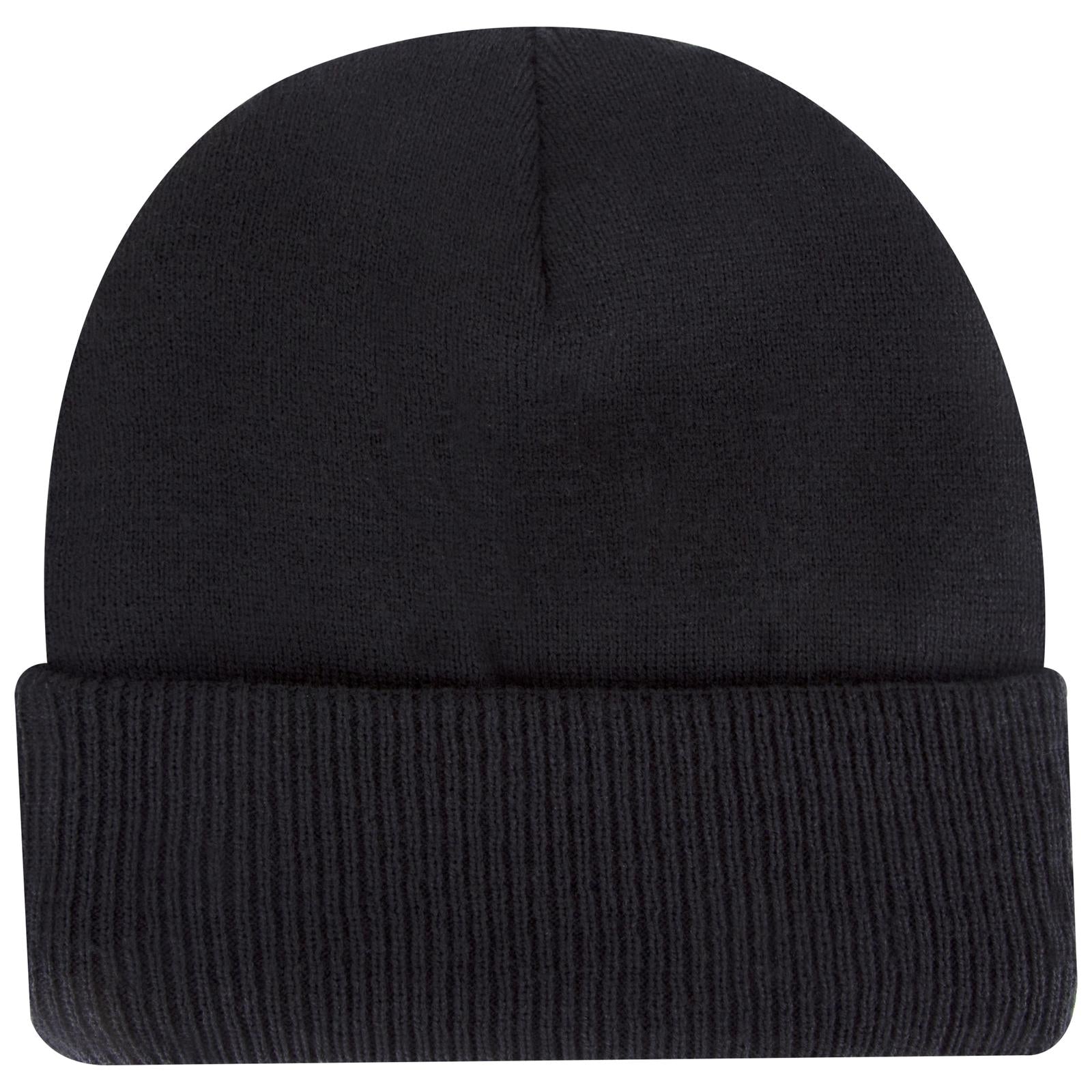 Front View of 003 - Black OTTO CAP 12" Classic Knit Beanie w/ Inside Fleece Lining & Rib Knit Cuff