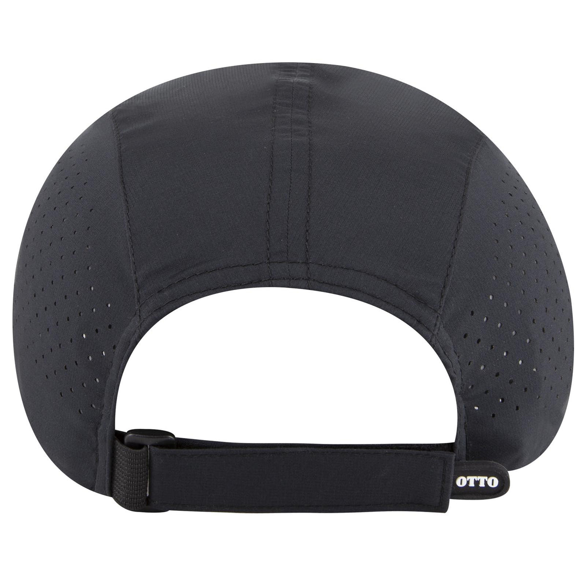 Rear View of 003 - Black OTTO CAP 5 Panel Running Hat w/ Elastic Soft Visor