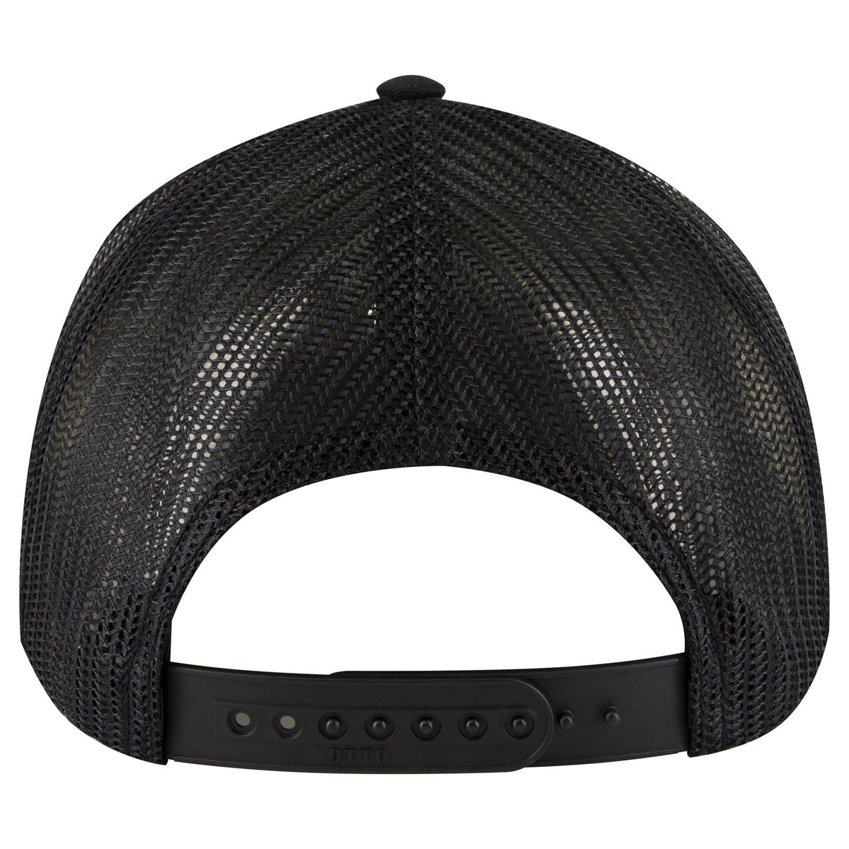 Rear View of 003 - Black OTTO CAP 6 Panel Low Profile Mesh Back Trucker Hat