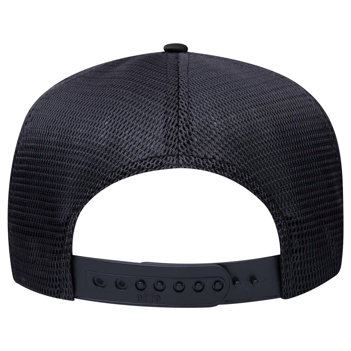 Rear View of 003 - Black OTTO CAP "OTTO COMFY FIT" 5 Panel High Crown Mesh Back Trucker Hat