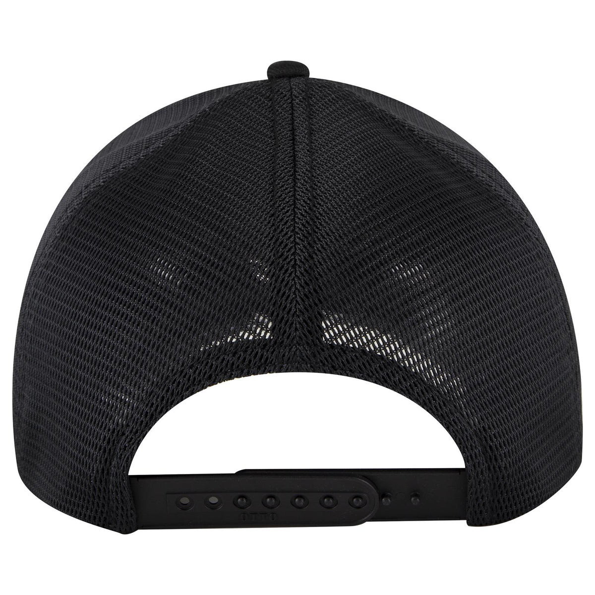 Rear View of 003 - Black OTTO CAP "OTTO COMFY FIT" 6 Panel Low Profile Mesh Back Trucker Hat