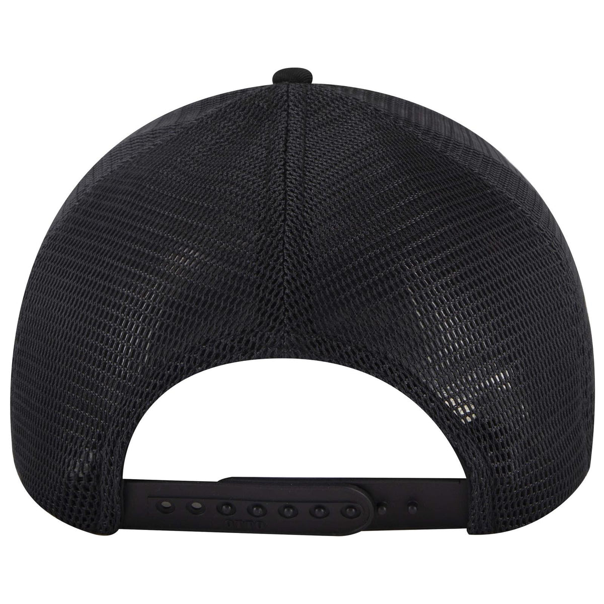 Rear View of 003 - Black OTTO CAP "OTTO COMFY FIT" 6 Panel Low Profile Mesh Back Trucker Hat