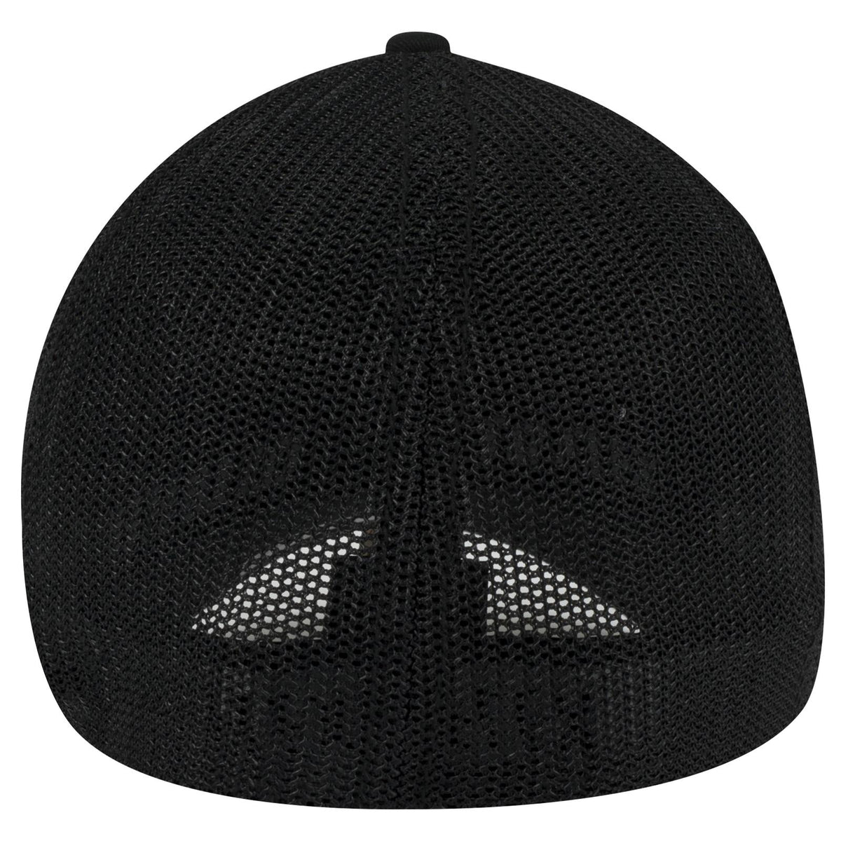 Rear View of 003 - Black OTTO CAP "OTTO FLEX" Fitted 6 Panel Low Profile Mesh Back Trucker Hat