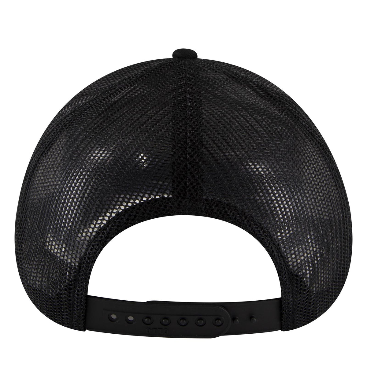 Rear View of 003A - Black OTTO CAP 6 Panel Low Profile Mesh Back Trucker Hat