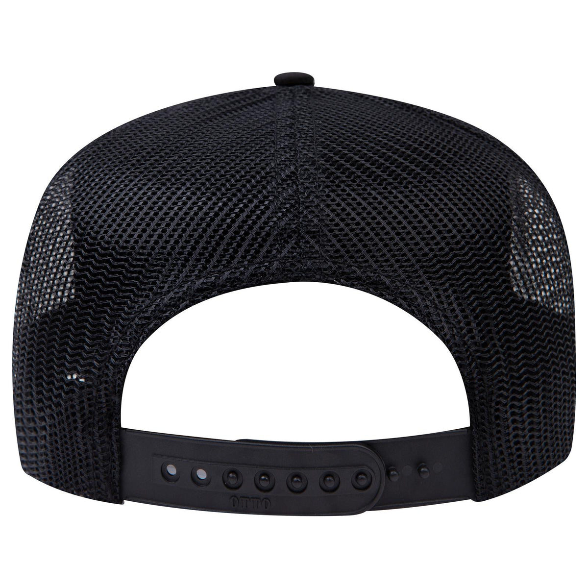 Rear View of 003B - Black OTTO CAP 5 Panel Mid Profile Mesh Back Trucker Hat