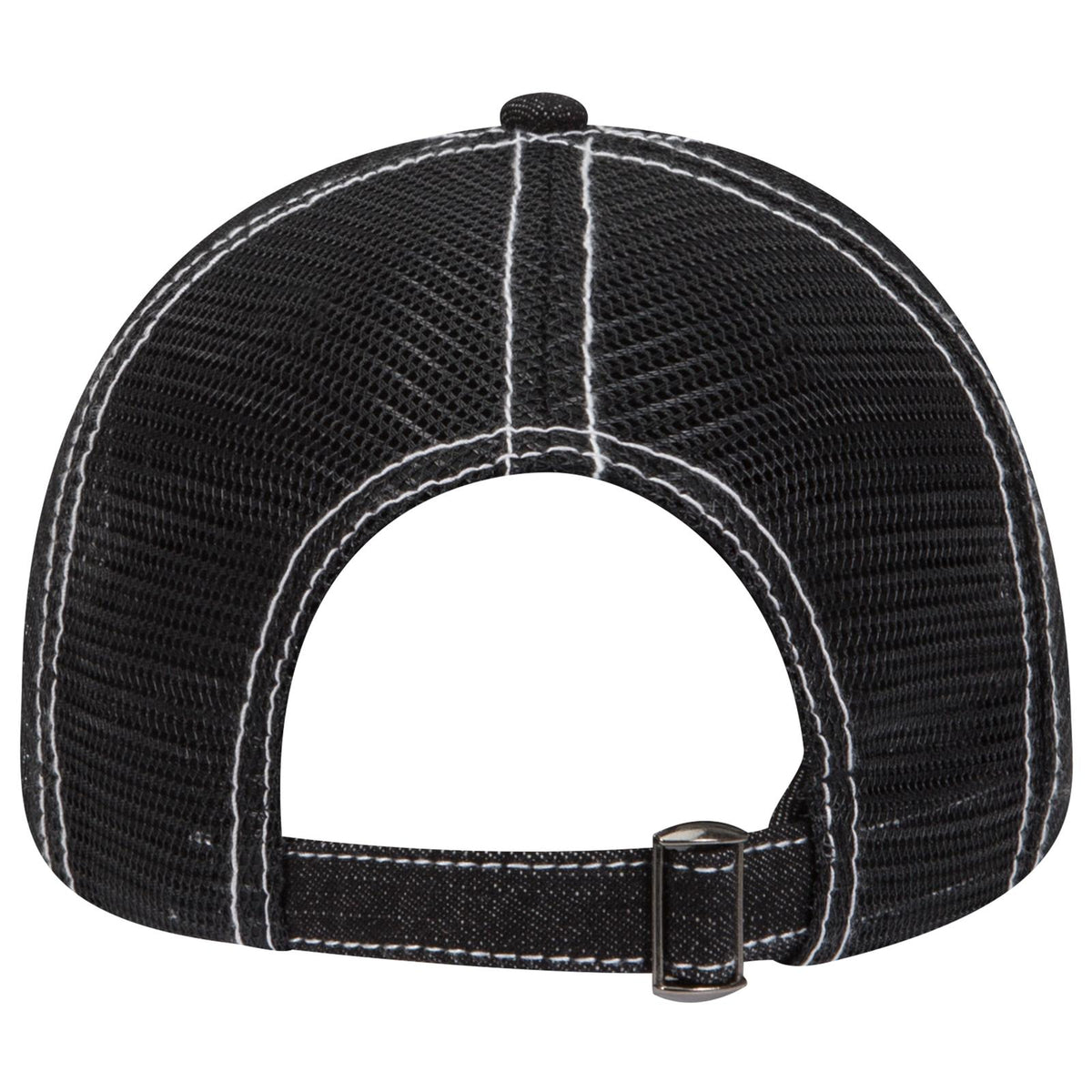 Rear View of 003W - Blk/Wht OTTO CAP 6 Panel Low Profile Mesh Back Trucker Hat
