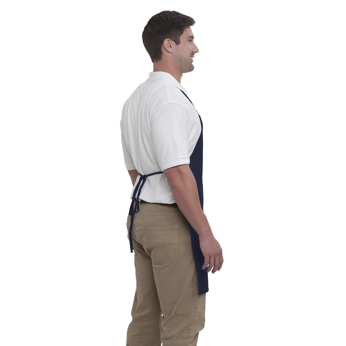 Rear View of 004 - Navy OTTO 2 Pocket Full Length Adjustable Bib Apron