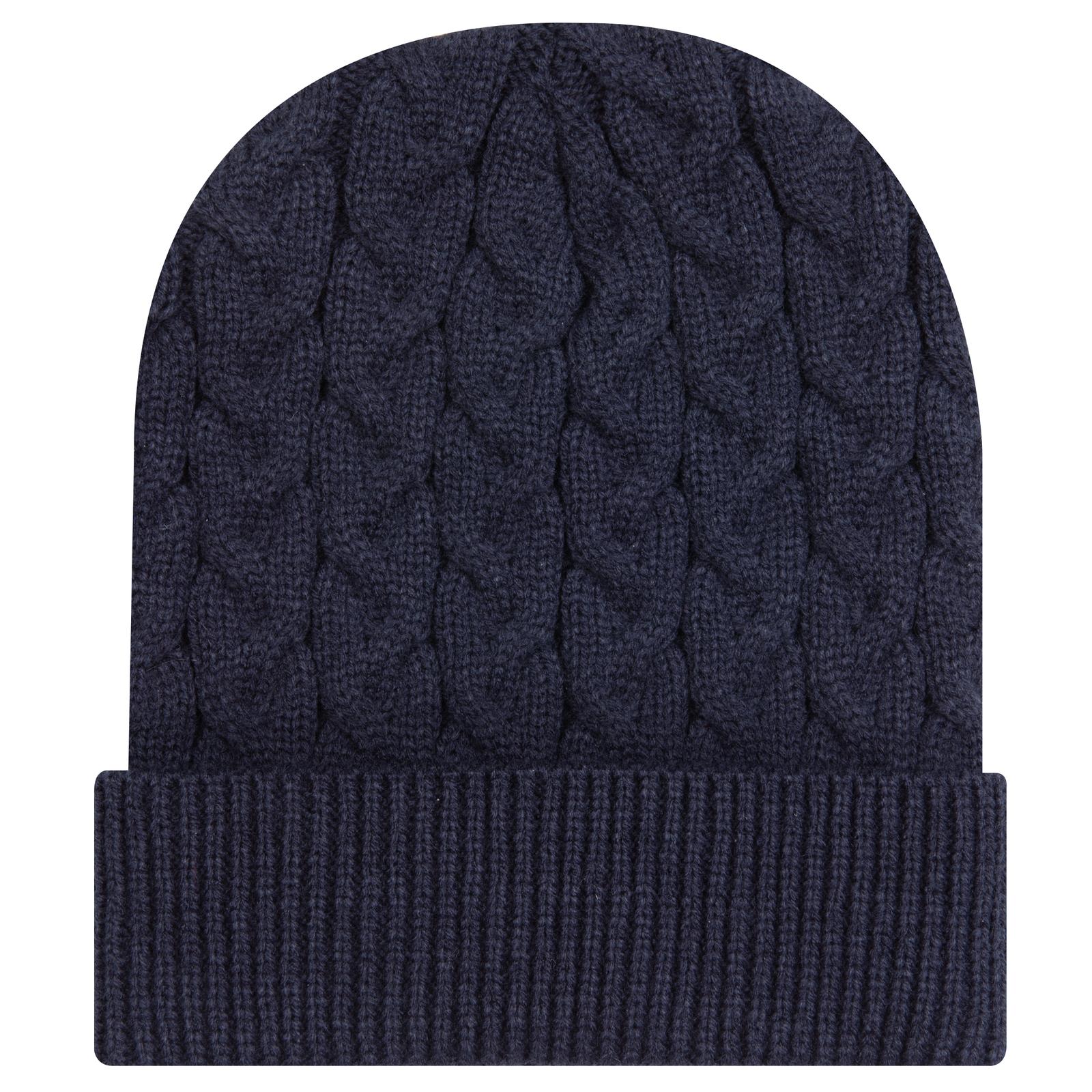 Front View of 004 - Navy OTTO CAP 12" Cable Knit Beanie w/ Rib Knit Cuff