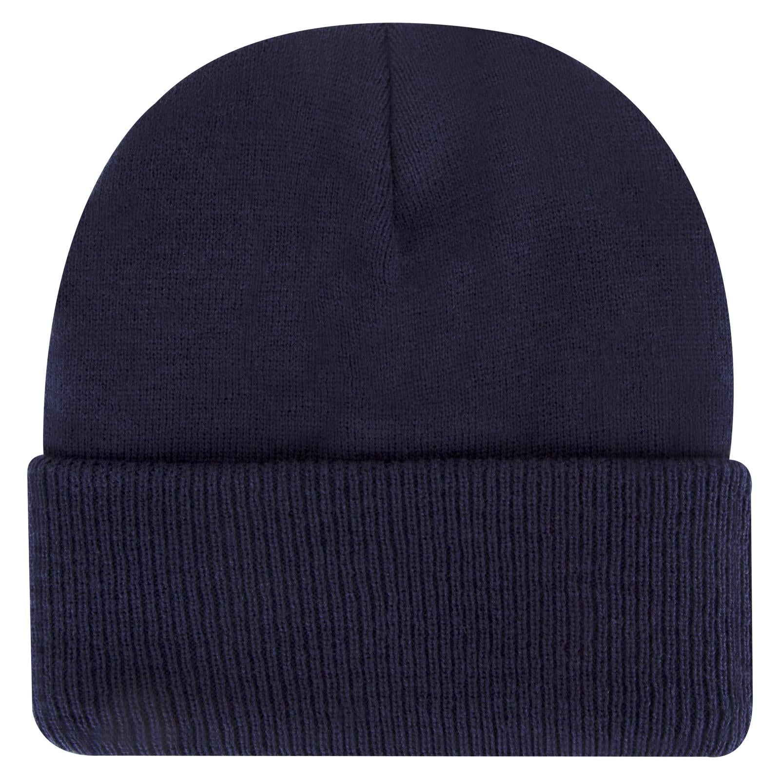 Front View of 004 - Navy OTTO CAP 12" Classic Knit Beanie w/ Inside Fleece Lining & Rib Knit Cuff