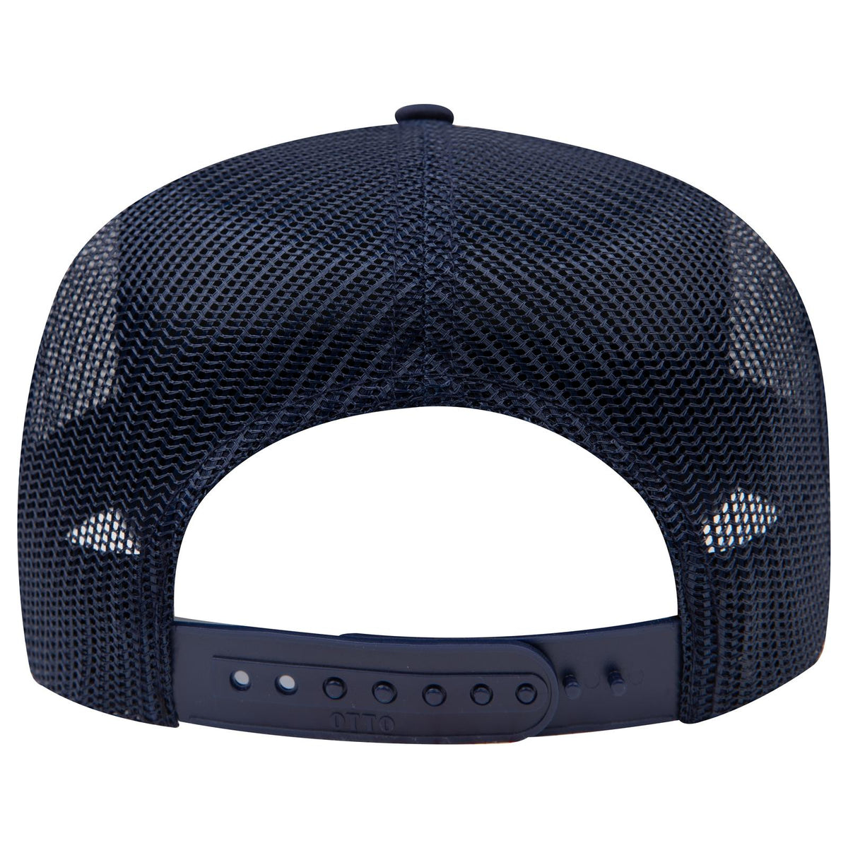 Rear View of 004 - Navy OTTO CAP 5 Panel Mid Profile Mesh Back Trucker Hat