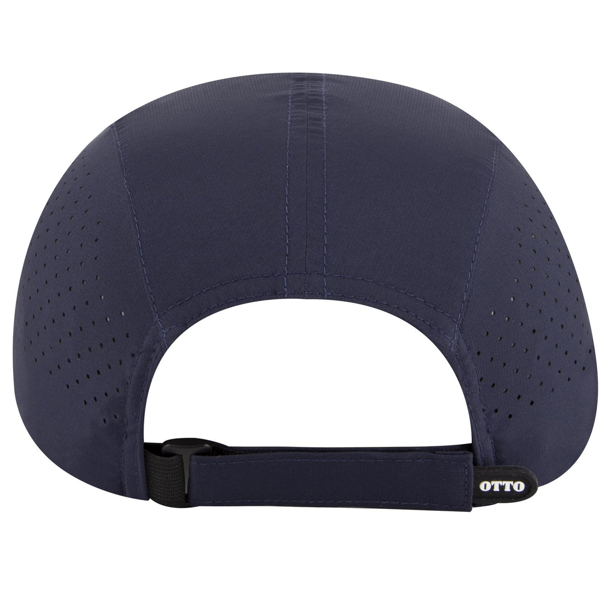 Rear View of 004 - Navy OTTO CAP 5 Panel Running Hat w/ Elastic Soft Visor