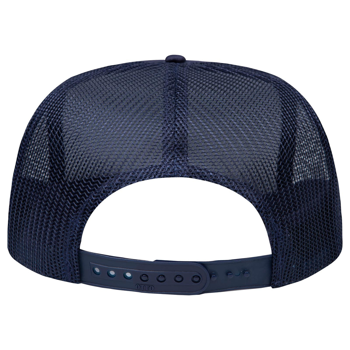 Rear View of 004 - Navy OTTO CAP "OTTO SNAP" 5 Panel High Crown Mesh Back Trucker Snapback Hat